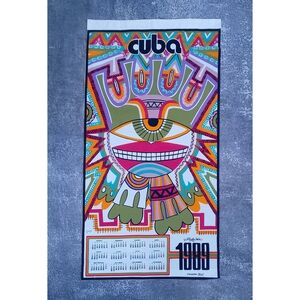 Vintage 1989 Cuba Traditional Calendar Textile Print – 45 x 23 Inches